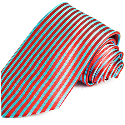 Red and Turquoise Striped Silk Necktie Set Paul Malone Ties - Paul Malone.com