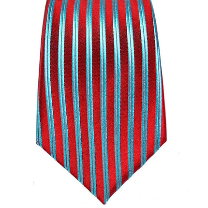 Red and Turquoise Striped Silk Necktie Set Paul Malone Ties - Paul Malone.com