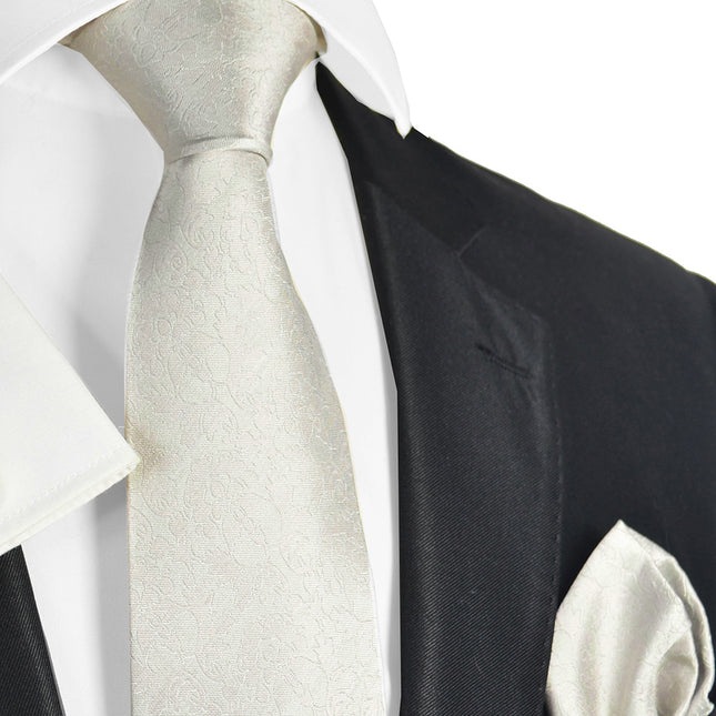 Silver Floral Silk Tie and Pocket Square Paul Malone Ties - Paul Malone.com
