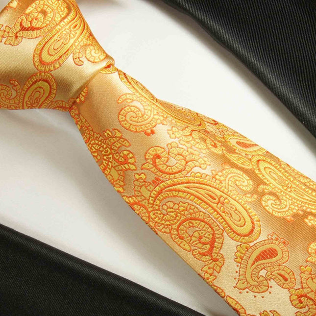 Men's Silk Necktie in Gold Paisleys Paul Malone Ties - Paul Malone.com