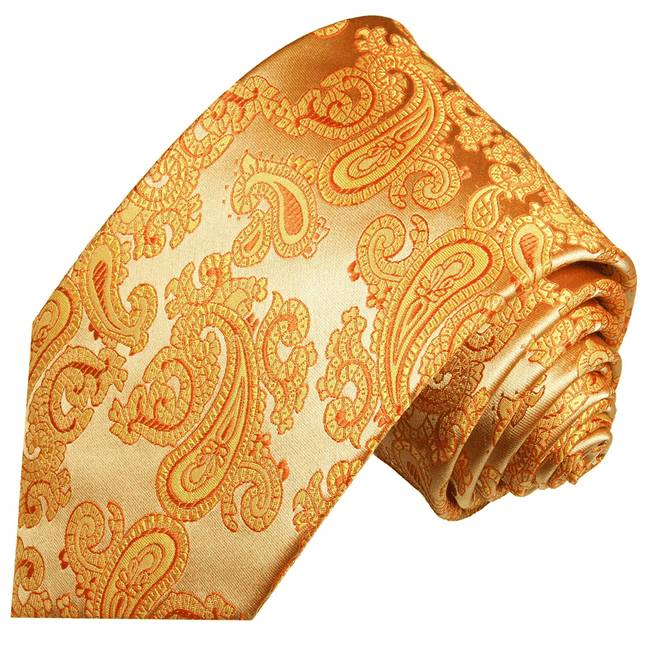 Men's Silk Necktie in Gold Paisleys Paul Malone Ties - Paul Malone.com