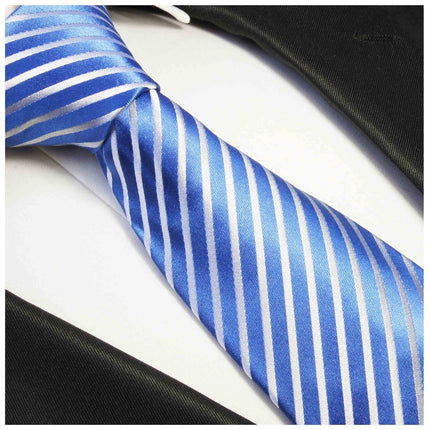 Royal Blue and White Striped Necktie Set Paul Malone Ties - Paul Malone.com