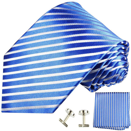 Royal Blue and White Striped Necktie Set Paul Malone Ties - Paul Malone.com