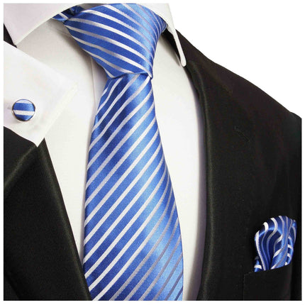 Royal Blue and White Striped Necktie Set Paul Malone Ties - Paul Malone.com