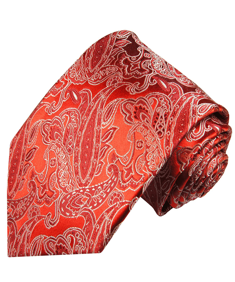 Red and Gold Paisley Silk Necktie by Paul Malone, Regular Tie (58In. x 3.25In.) / Red
