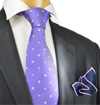 Cadet Purple Floral Silk Necktie and Pocket Square Paul Malone Ties - Paul Malone.com