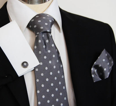 Grey with Silver Polka Dots Silk Tie and Accessories Paul Malone Ties - Paul Malone.com