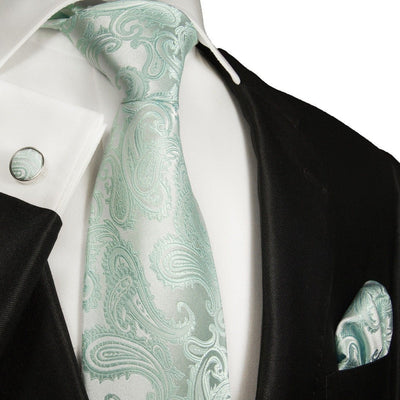 Extra Long Turquoise Paisley Silk Necktie Set By Paul Malone Paul Malone Ties - Paul Malone.com