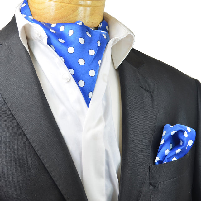Royal Blue Polka Dot Ascot Tie and Pocket Square Paul Malone Ascot - Paul Malone.com