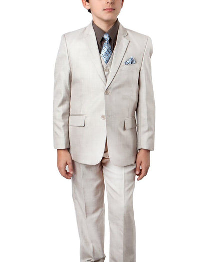 Lite Beige Sharkskin Boys Suit Set with Vest Tazio Suits - Paul Malone.com