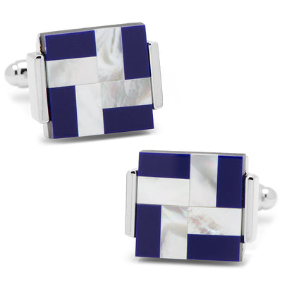 Mother of Pearl and Lapis Blue Windmill Square Cufflinks Ox and Bull Trading Co. Cufflinks - Paul Malone.com