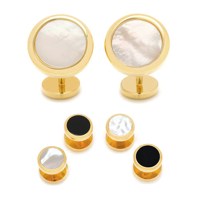 Double Sided Gold Mother of Pearl Round Beveled Stud Set Ox and Bull Trading Co. Stud Set - Paul Malone.com