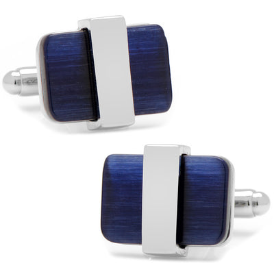 Silver Wrapped Navy Blue Catseye Cufflinks Ox and Bull Trading Co. Cufflinks - Paul Malone.com