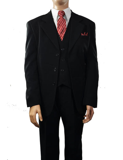 Solid Black 5-piece Boys Suit with Vest Van Gogh Suits - Paul Malone.com