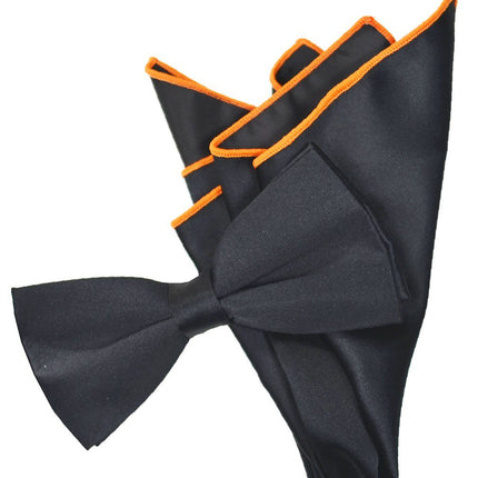 Solid Black Pre-Tied Bow Tie and Pocket Square Paul Malone Bow Ties - Paul Malone.com