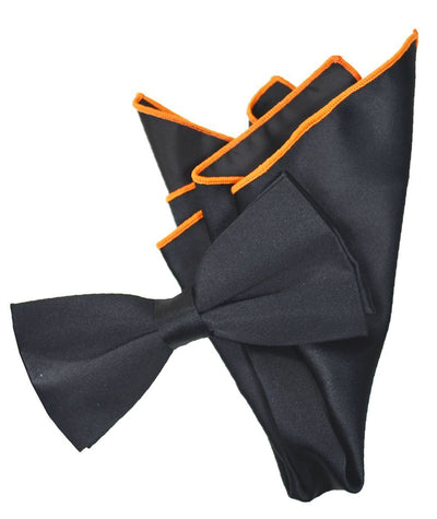 Solid Black Pre-Tied Bow Tie and Pocket Square Paul Malone Bow Ties - Paul Malone.com
