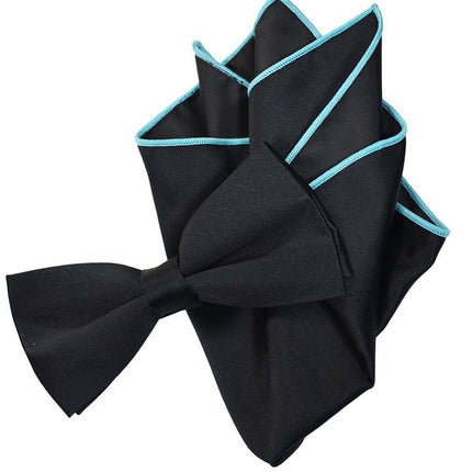 Solid Black Pre-Tied Bow Tie and Pocket Square Paul Malone Bow Ties - Paul Malone.com