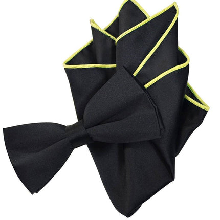 Solid Black Pre-Tied Bow Tie and Pocket Square Paul Malone Bow Ties - Paul Malone.com
