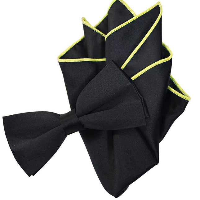 Solid Black Pre-Tied Bow Tie and Pocket Square Paul Malone Bow Ties - Paul Malone.com