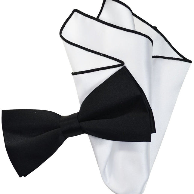 Solid Black Pre-Tied Bow Tie and Pocket Square Paul Malone Bow Ties - Paul Malone.com