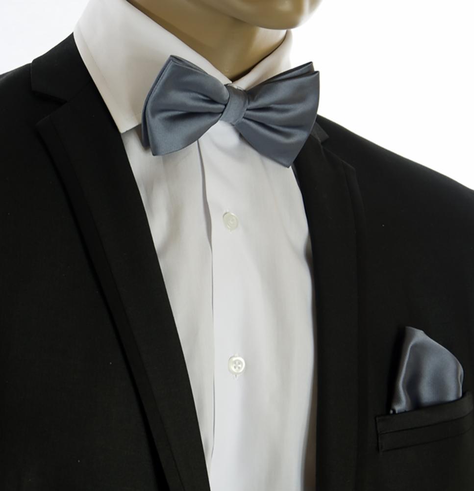 Classic Grey Wedding Bow Tie and Pocket Square Set | Paul Malone