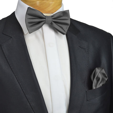 Solid Charcoal Wedding Bow Tie and Pocket Square Set Brand Q Bow Ties - Paul Malone.com