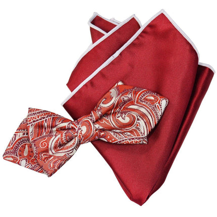 Red Paisley Silk Bow Tie and Pocket Square Paul Malone Ties - Paul Malone.com