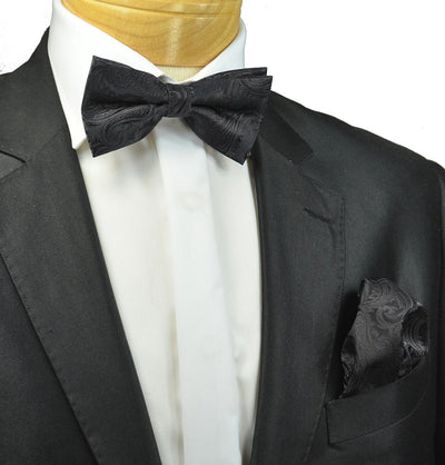 Classic Black Paisley Bow Tie and Pocket Square Paul Malone Bow Ties - Paul Malone.com