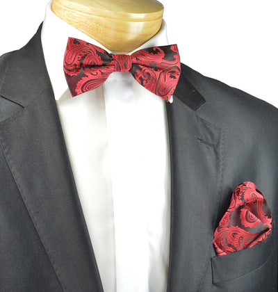 Red and Black Paisley Bow Tie Set Paul Malone Bow Ties - Paul Malone.com