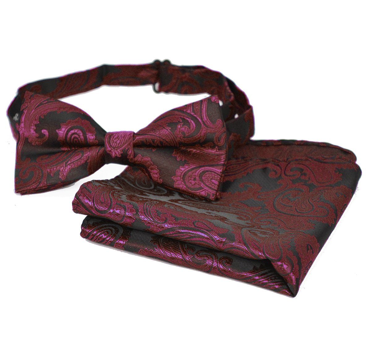 Black and Burgundy Paisley Bow Tie Set | Paul Malone
