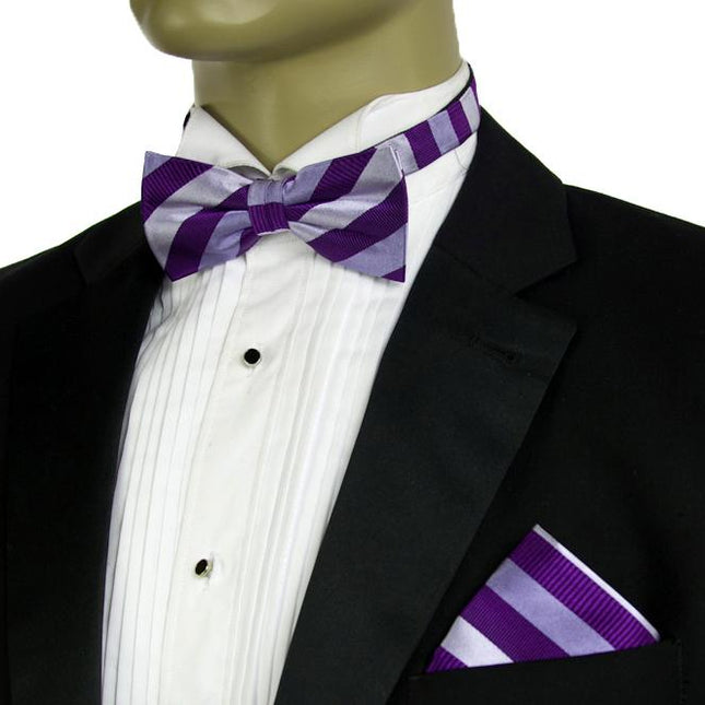 Violet Striped Silk Bow Tie and Pocket Square Paul Malone Bow Ties - Paul Malone.com