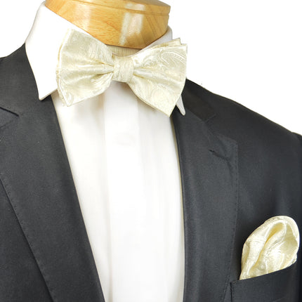 Champagne Paisley Bow Tie and Pocket Square Paul Malone Bow Ties - Paul Malone.com