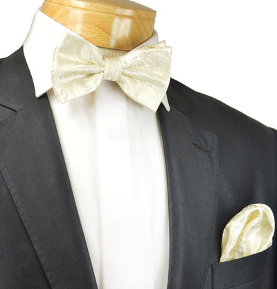Champagne Paisley Bow Tie and Pocket Square Paul Malone Bow Ties - Paul Malone.com
