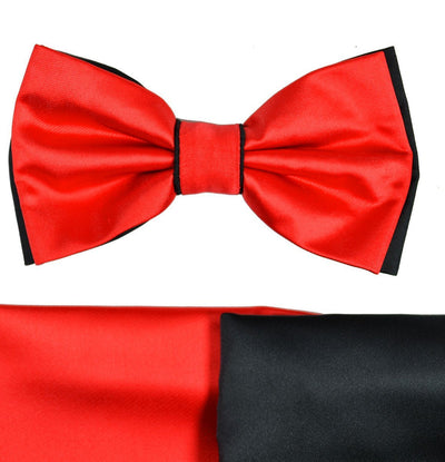 Red and Black Bow Tie with 2 Pocket Squares Paul Malone Bow Ties - Paul Malone.com