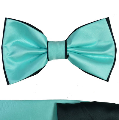 Turquoise and Black Bow Tie with 2 Pocket Squares Paul Malone Bow Ties - Paul Malone.com