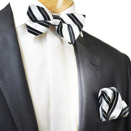 White and Black Striped Silk Bow Tie Paul Malone Bow Ties - Paul Malone.com