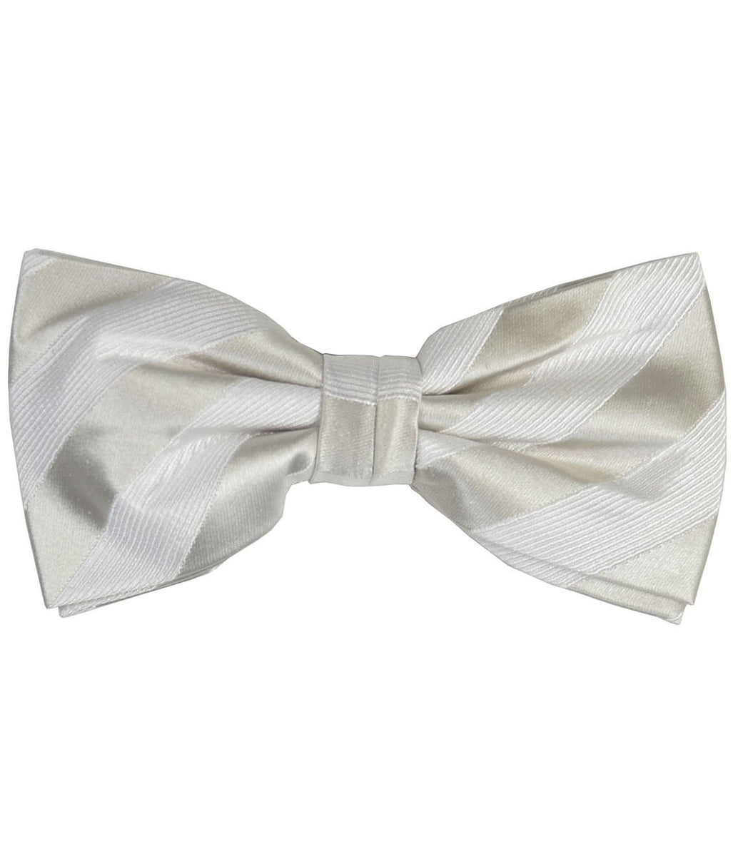 Silver and White Striped Silk Bow Tie | Paul Malone