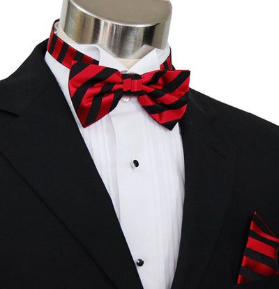 Red and Black Striped Silk Bow Tie Set Paul Malone Bow Ties - Paul Malone.com