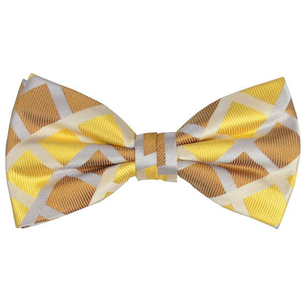 Gold and Tan Checkered Silk Bow Tie Set Paul Malone Bow Ties - Paul Malone.com