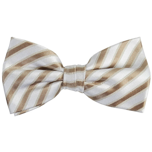 White and Tan Striped Silk Bow Tie Paul Malone Bow Ties - Paul Malone.com