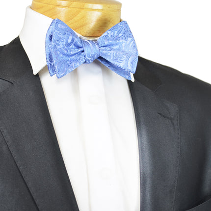 Azure Blue Paisley Silk Bow Tie Paul Malone Bow Ties - Paul Malone.com