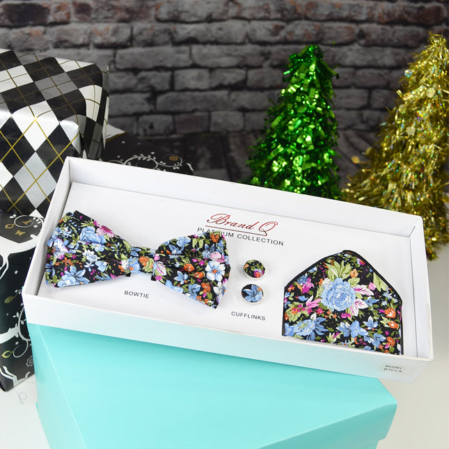 Blue, Green and Black Flower Bow Tie Gift Box Set Brand Q Gift Box - Paul Malone.com