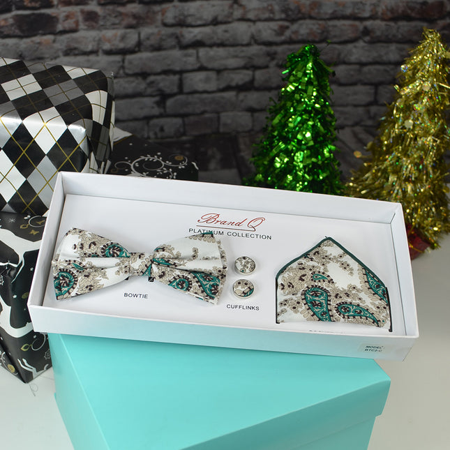 Smoke Pine Paisley Bow Tie Gift Box Set Brand Q Gift Box - Paul Malone.com