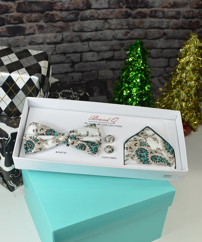 Smoke Pine Paisley Bow Tie Gift Box Set Brand Q Gift Box - Paul Malone.com