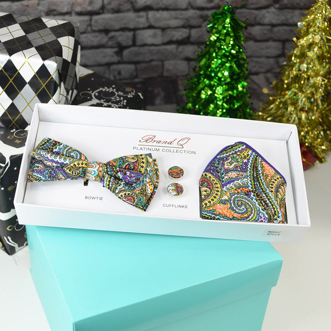 Purple Pennant Paisley Bow Tie Gift Box Set Brand Q Gift Box - Paul Malone.com