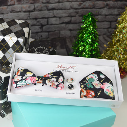Black, Green and Pink Floral Bow Tie Gift Box Set Brand Q Gift Box - Paul Malone.com