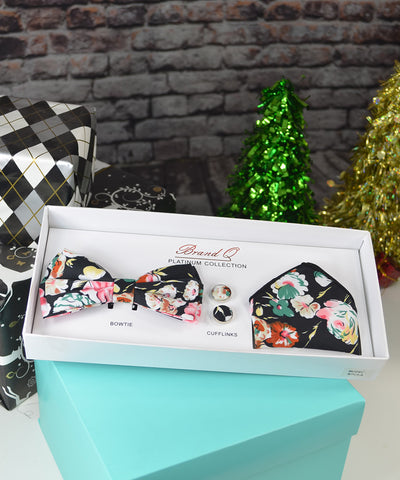 Black, Green and Pink Floral Bow Tie Gift Box Set Brand Q Gift Box - Paul Malone.com