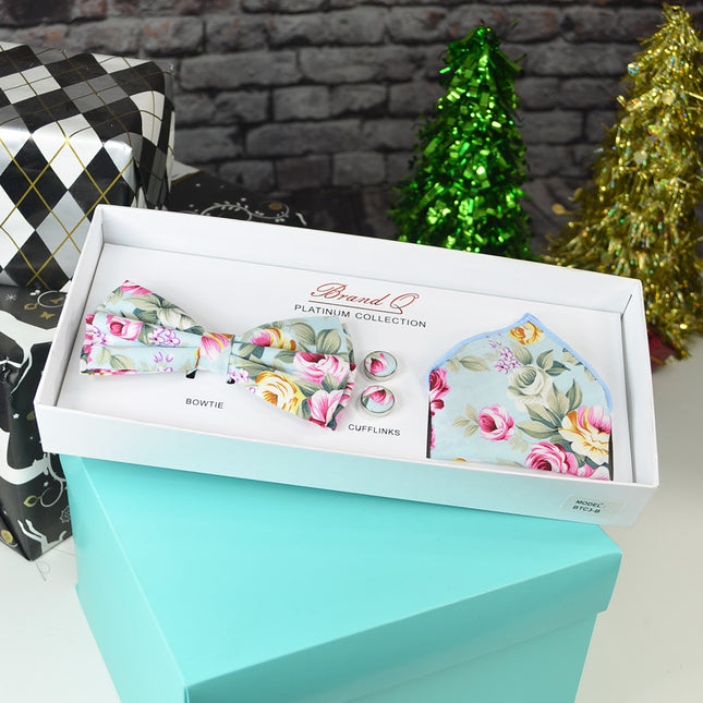 Blue Haze Floral Bow Tie Gift Box Set Brand Q Gift Box - Paul Malone.com