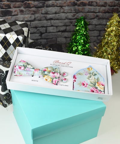 Blue Haze Floral Bow Tie Gift Box Set Brand Q Gift Box - Paul Malone.com