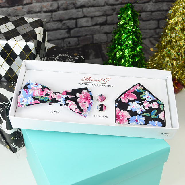 Black and Pink Floral Bow Tie Gift Box Set Brand Q Gift Box - Paul Malone.com